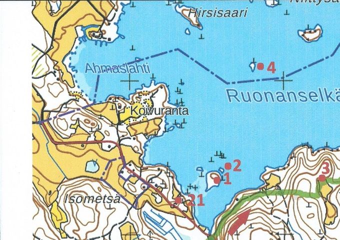 H oli lähtö-/paluupaikka kodalla. Numeroilla viitataan oheisiin kyläkirjan kohtiin.